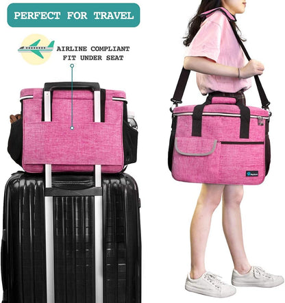 Dog Travel Bag - Travel Pet Organizer with Food Container and Bowls, Perfect for Weekend Camping or Gifting - Pink, Medium